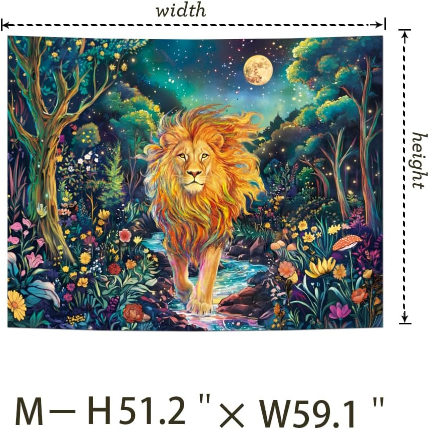 Obsecolors Blacklight Lion Tapestry UV Reactive Forest Wall Tapestry Trippy Galaxy Space Tapestries Colorful Flowers Plant Tapestries Wall Hanging