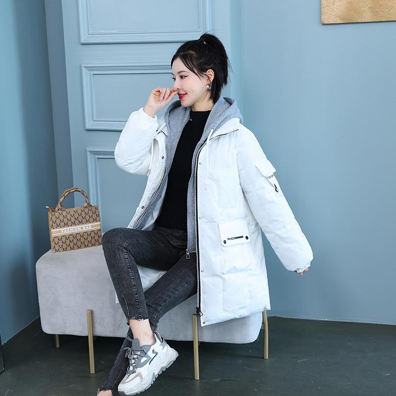 Fake Two Down Cotton Jackets, Women's Mid-length Trendy Candy Colors, Korean Loose Casual Cotton Jackets, Plus-size Padded Jackets