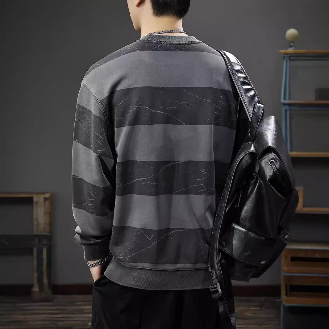 Осенний дизайн Sense Crack Old Striped Sweater Мужская тяжелая свободная футболка — фото 3