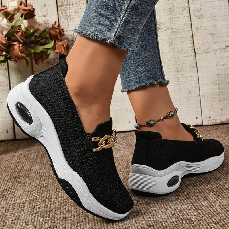 Fashion SyfIyno Women's Shoes Slip-on Women's Vulcanize Shoes Fashion Metal Decoration New Plus Size Breathable Solid Color Casual Shoes