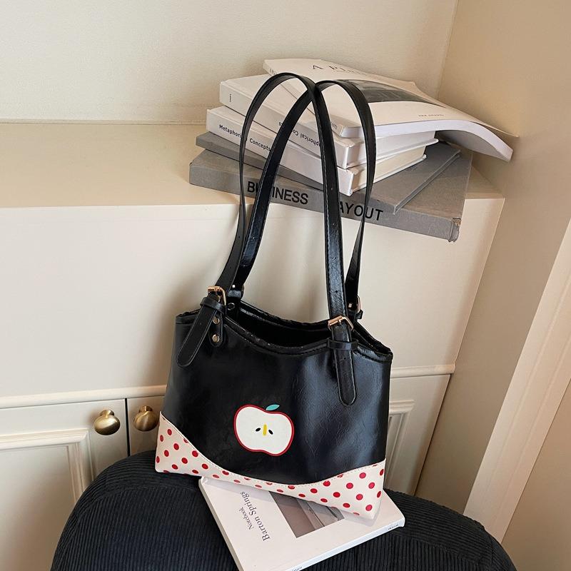Cute retro polka dot apple contrasting color commuter shoulder bag sweet shoulder tote bag small clear armpit bag