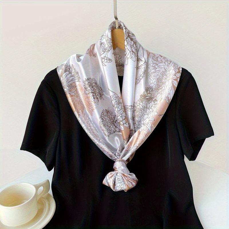 90 * 90cm Silk Scarf Women's Square Scarf New Printed Retro Baotou Scarf Satin Scarf