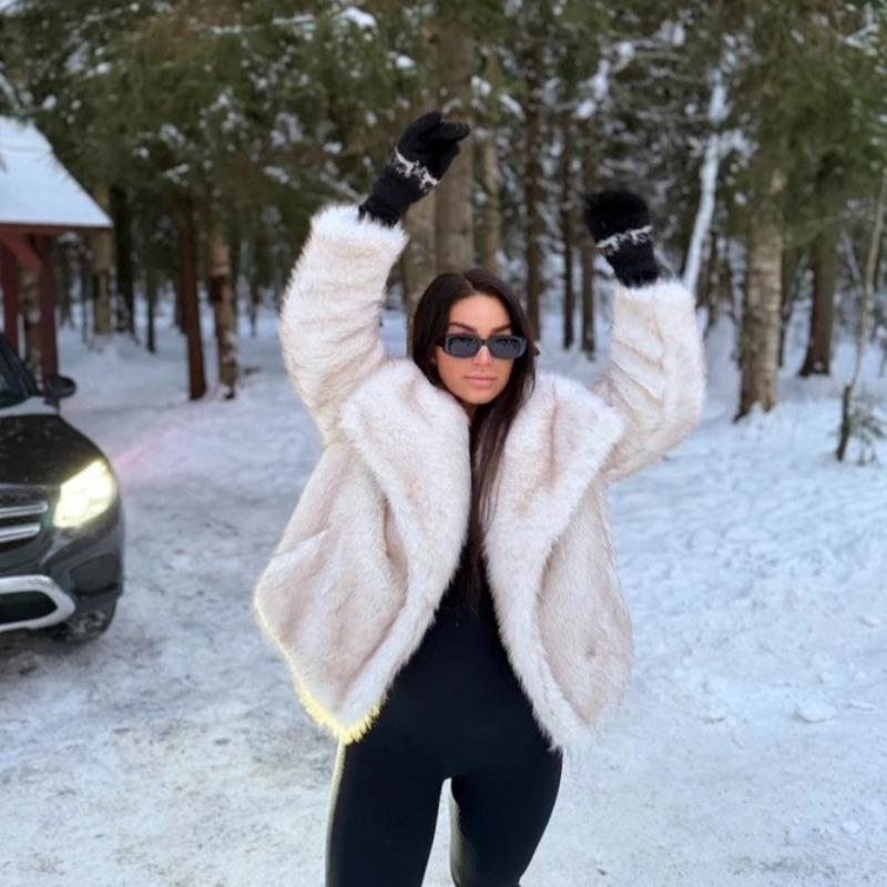 Wind Imitation Fur Jacket Women's Short Lapel Loose and Thin Toka Plush Warm Fur Coat