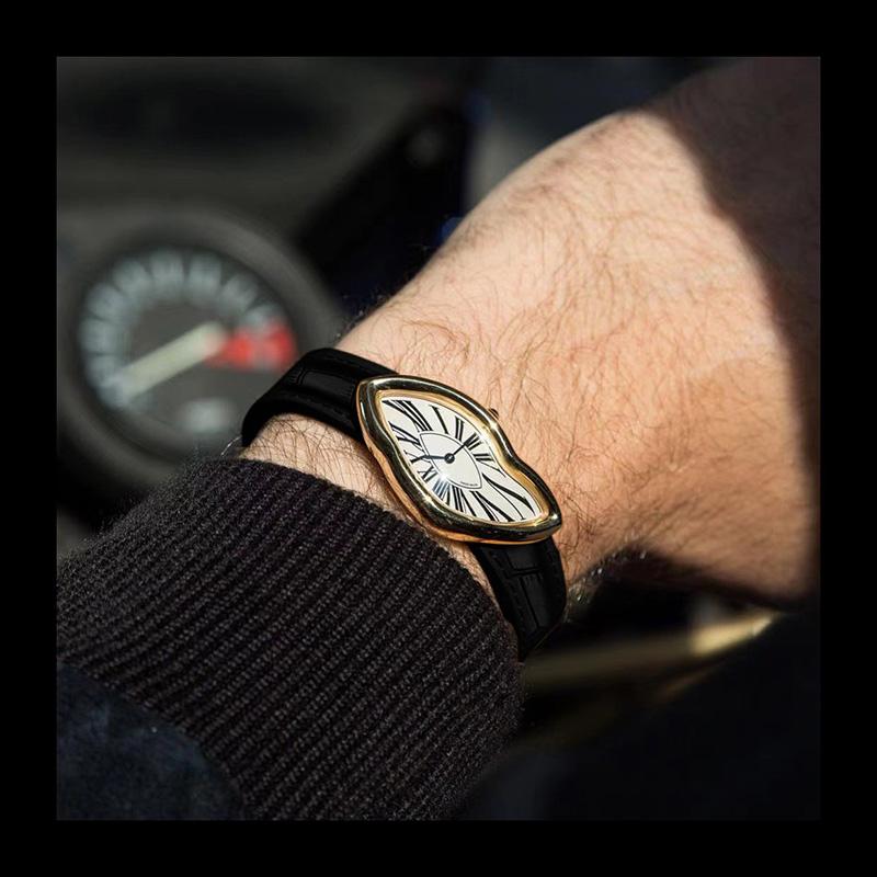 New Luxury Irregular Crash Melting Twist Watches Men's High Quality Genuine Leather Advanced Creative Design Paris Wristwatches