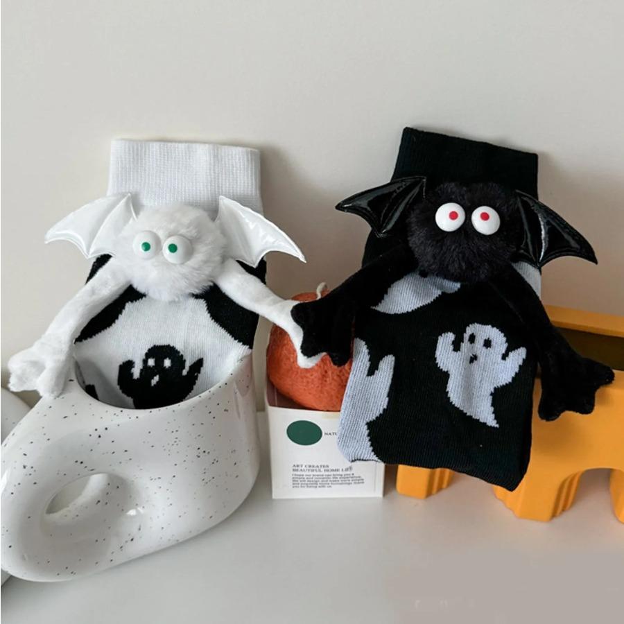 Damen Halloween Socken Niedliche Keine Magnetischen Hand in Hand Socken Und Weiße Geist Mittelrohr Cartoon Socken Lustige Socken