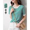 Demana Women's Striped Ice Hemp Short Sleeve Knit Top