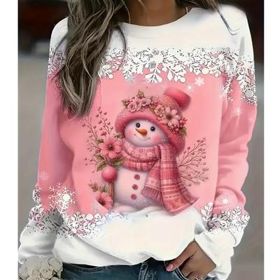 2025 Autumn & Winter Women's New Casual Crew Neck Long Sleeve Top 3D Snowman Pattern
