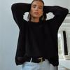 Sweater Ladies's Fall and Winter Loose Round Neck Solid Color Long-sleeved Lazy Knitted Coat Ladies