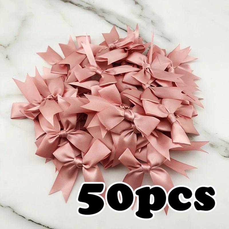 50pcs/bag 85*85mm Fresh Pink Ribbon Bows Small Size Satin Ribbon Bow Flower Craft Decoration Handwork DIY Party Decoration