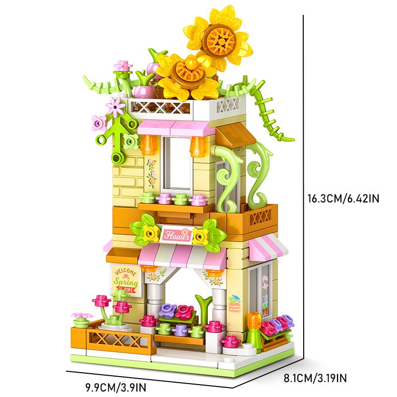 City Street View Building Block Set DIY Ice Cream Coffee Flower Shop Model Building Toy Ideal for Home Decor and Holiday Gifts
