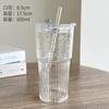 600ML Stripe Glass Cup With Lid and Straw Transparent Ice American Coffee Cup Summer Ice Drinking Cup Bubble Tea Cup Juice Glass