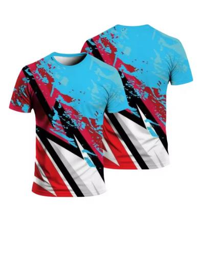 Summer Fashion 3D Color Sports T-Shirt Men's Loose and Comfortable Daily Casual O Neck Plus Short Top