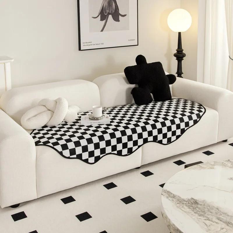 

Чехол для дивана из шенилла для гостиной, клетчатый принт, полотенце, нескользящие чехлы для дивана, угловой диван в форме буквы L, коврик для сиденья, современный дом 90x90cm 1pc