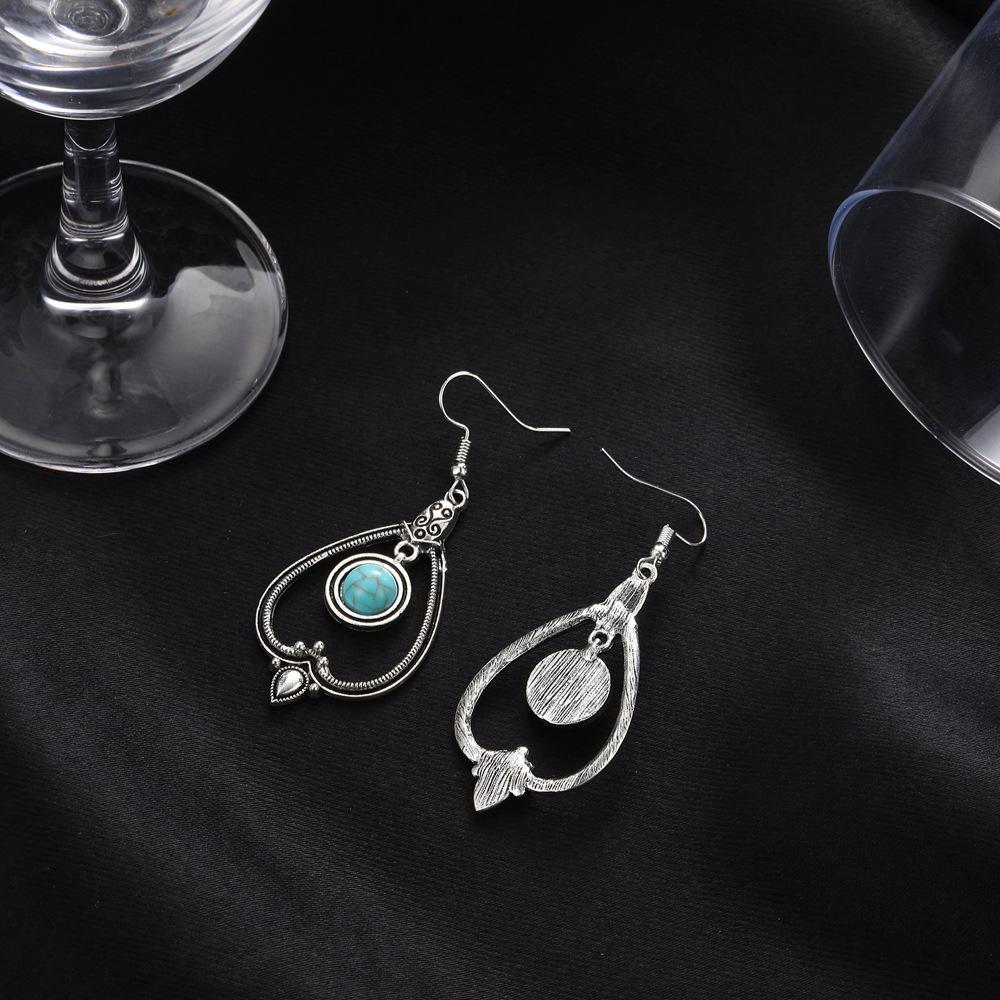 Personalized Earrings Retro Bohemian Peach Heart Hollow Round Turquoise Earrings Earrings