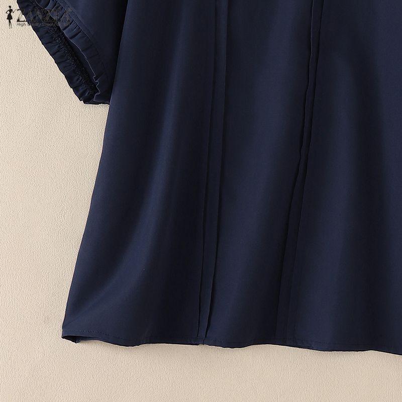 ZANZEA Women Casual Round Neck Solid Color Summer Short Sleeve Blouse