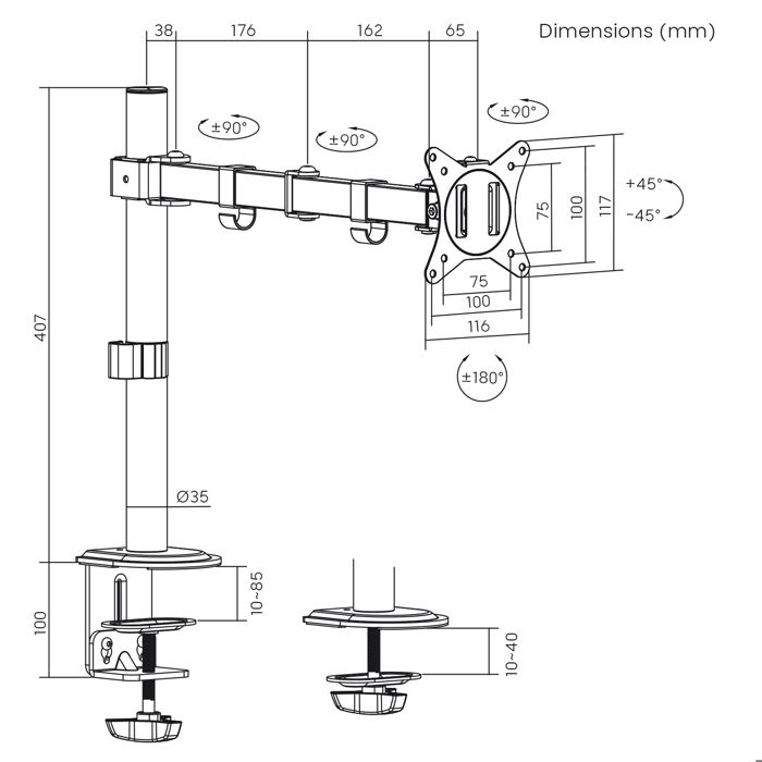 Support De Bureau - Maclean - MC-753N - 17-32 Pouces - Charge Max 9kg - VESA 75x75/100x100