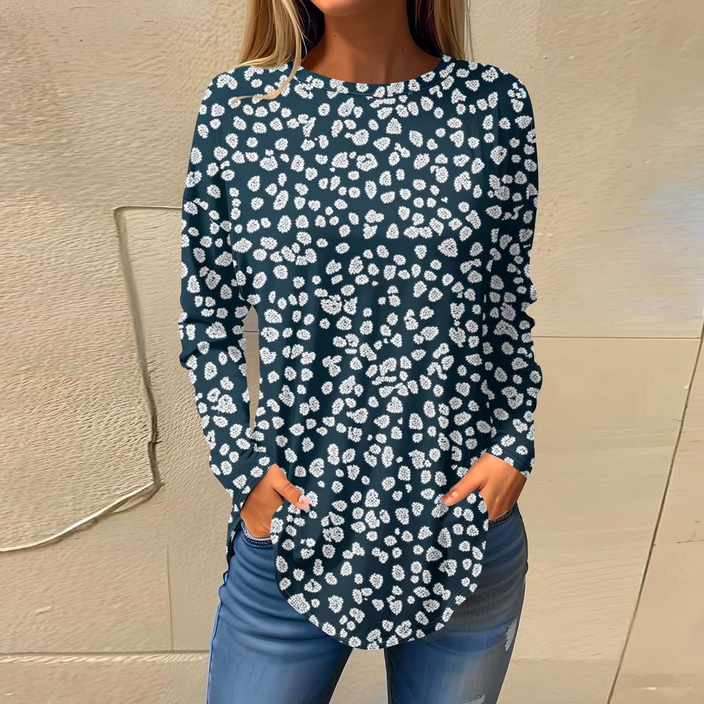 Women's Fashion Pullover Round Neck Long Sleeve Printed Top