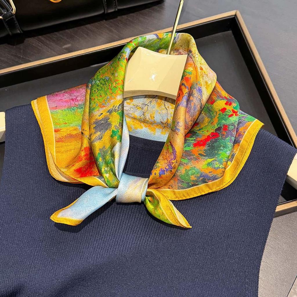 Fashion 100% Real Pure Silk Headscarf Square Scarf For Women Shawl Foulard Hijab Neckerchief Bandana Print Bufanda Echarpe