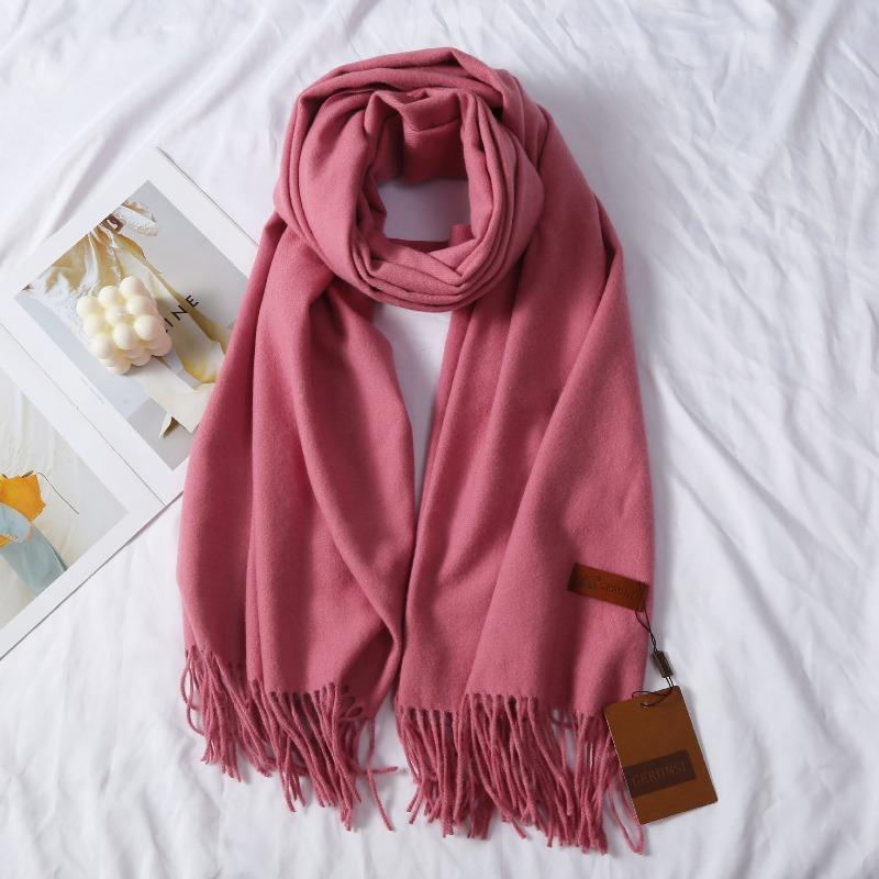 Mary 300g imitation cashmere tassel scarf women's winter solid color thickened warm shawl Japanese scarf