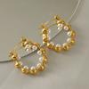 New 18k stainless steel gold earrings, ring pearl temperament trendy round buckle earrings.