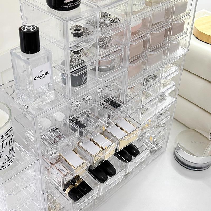 Transparent Jewelry Storage Box Organizer Table Drawer-Type Stackable Organizing Box 9 Grid Acrylic Display Jewelry Storage Rack