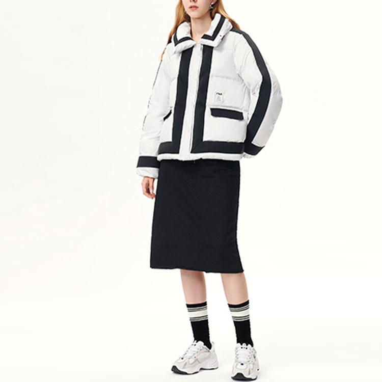 Fila X Mihara Yasuhiro Collaboration Casual Warm Color Block Logo Printed Down Jacket Women Outerwear Gray F11W143904F-GY