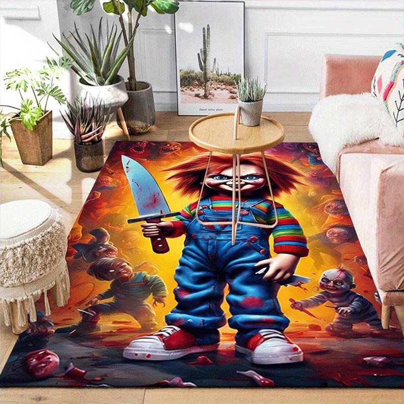 1pc Creepy Chucky Scene Pattern Area Rug, Anti Slip Non Shedding Stain Resistant Carpet