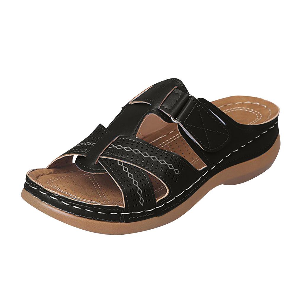 Women's New Wedge Heel Round Toe Wedge Heel Wearing Beach Thick Sole Solid Color Sandals