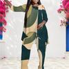 Women Plus Size Round Neck Long Sleeve Printed Layered Top Long Pants Two Piece Set