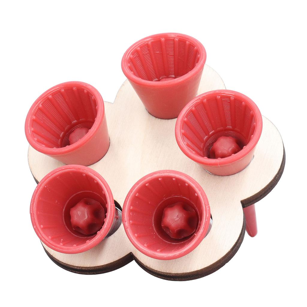 Bee Drinking Cup with Wooden Stand 5 Cups Plastic Water Dispenser Watering Station for Thirsty