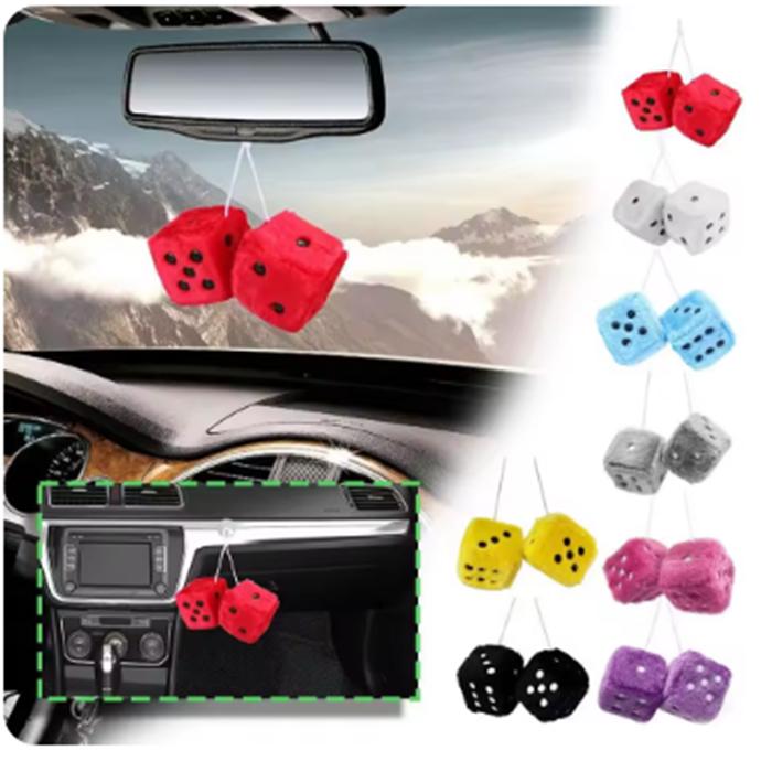 Long Hair Hot Stamping Dot Dice Plush Toy Cube Pendant Car Ornament Sieve Anime Car Decoration Accessories