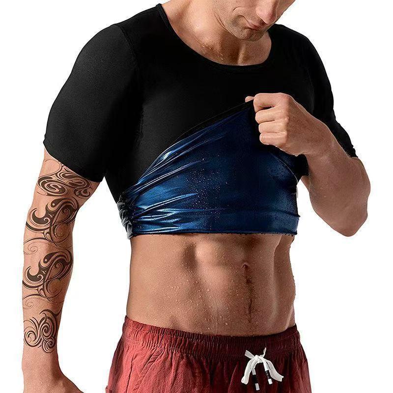 Men's Short Sleeve Sweat-Inducing Body Shaper: Plus Size Waist Trainer and Fitness Abdomen Control Suit