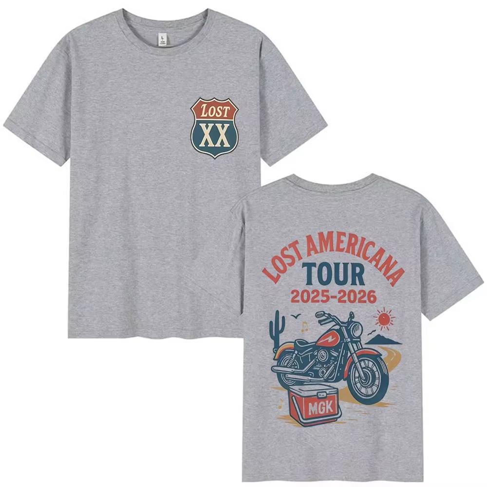 Rapper MGK Lost XX Americana Tour 2026 Spring Summer Graphic Printed TShirt Harajuku Fashion Casual Pure Cotton Streetwear