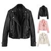Women Jacket Faux Leather Smooth Surface Turn-down Collar Zip-up Zipper And Rivet Decor