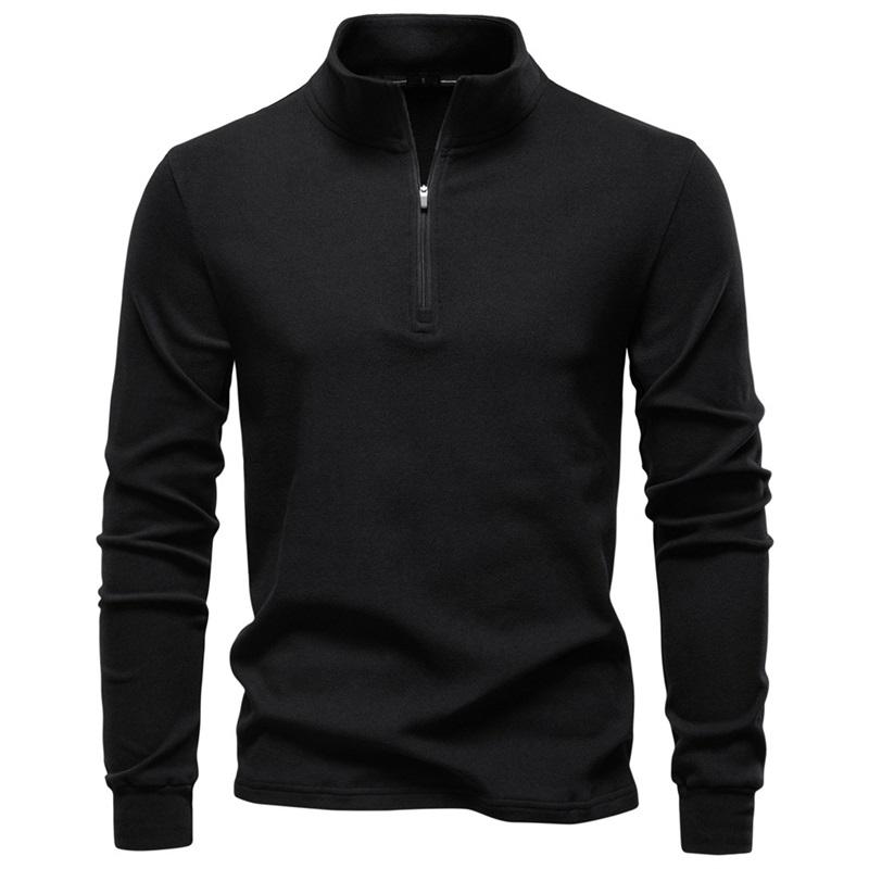 Men s Half Zip Long Sleeve Shirt Stand Collar Casual Business Warm Top L чёрный
