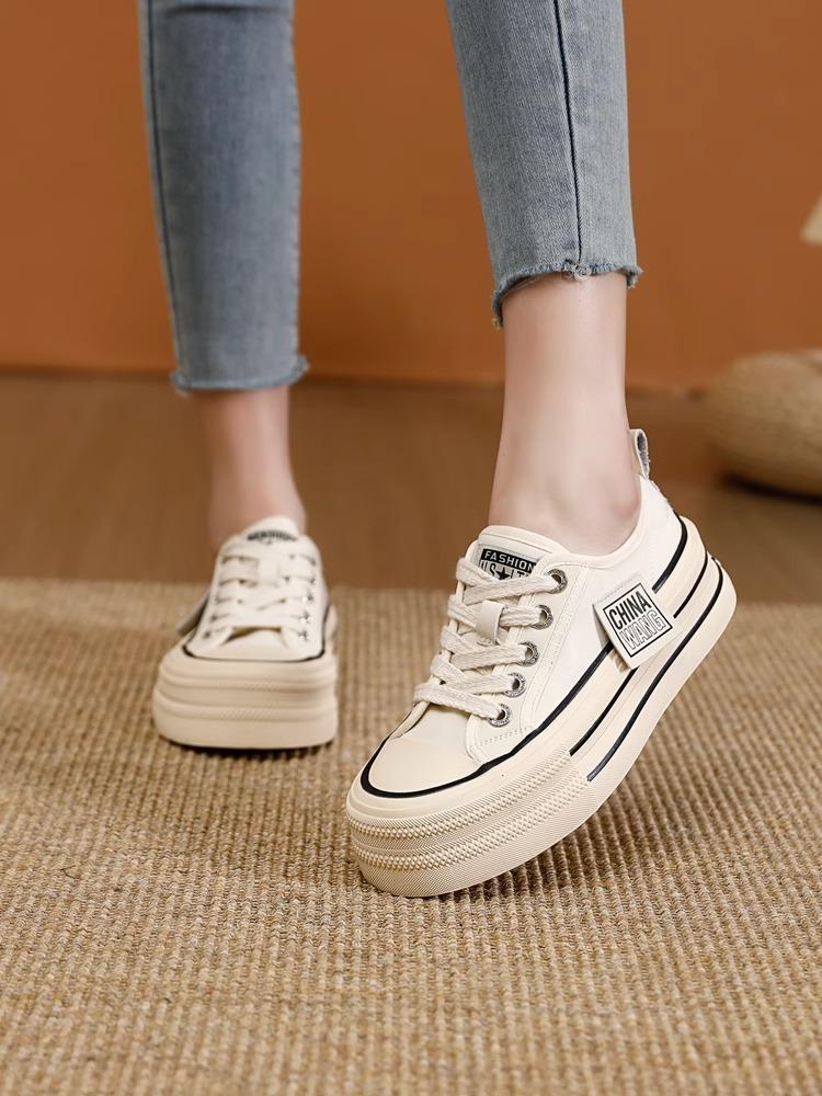 

Платформенные парусиновые туфли женские 2025 весна и лето новинка увеличение роста студенческие универсальные взрыв повседневные маленькие белые туфли спортивная обувь для скейтборда 40 белый