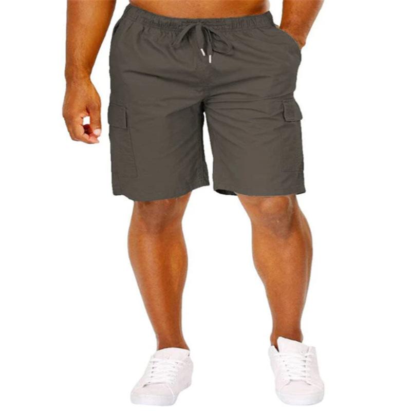 Men's Classic Workwear Drawstring Loose-Fit Solid-Colour Multi-Pocket Fashion Shorts