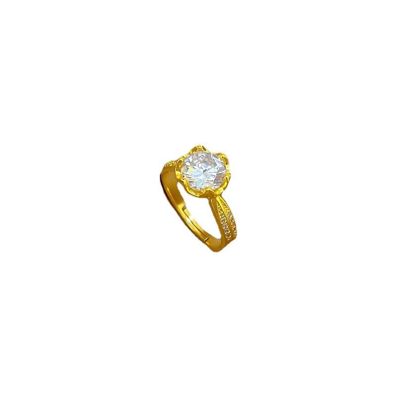 Echtgold-galvanisierter offener Ring, Zirkon-Licht-Luxus-Personalisierter Ring, Zeigefingerring, Derselbe schlichte und kalte Stil