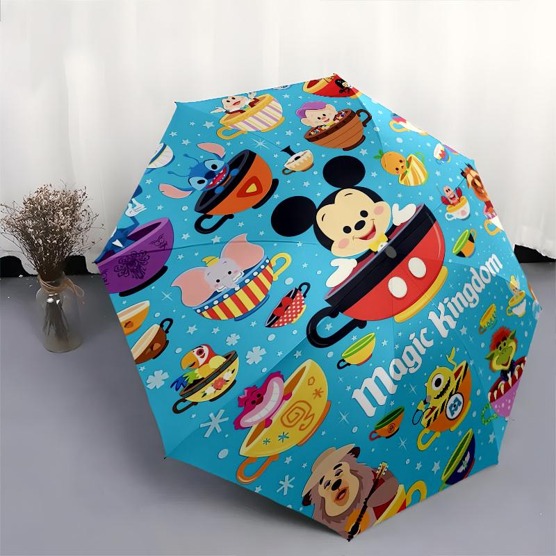 Disney Characters Automatic Folding Umbrella - Simple 8-Rib Design, Bright Cartoon Pattern, Durable Iron Frame, Suitable For Travel, Outdoor