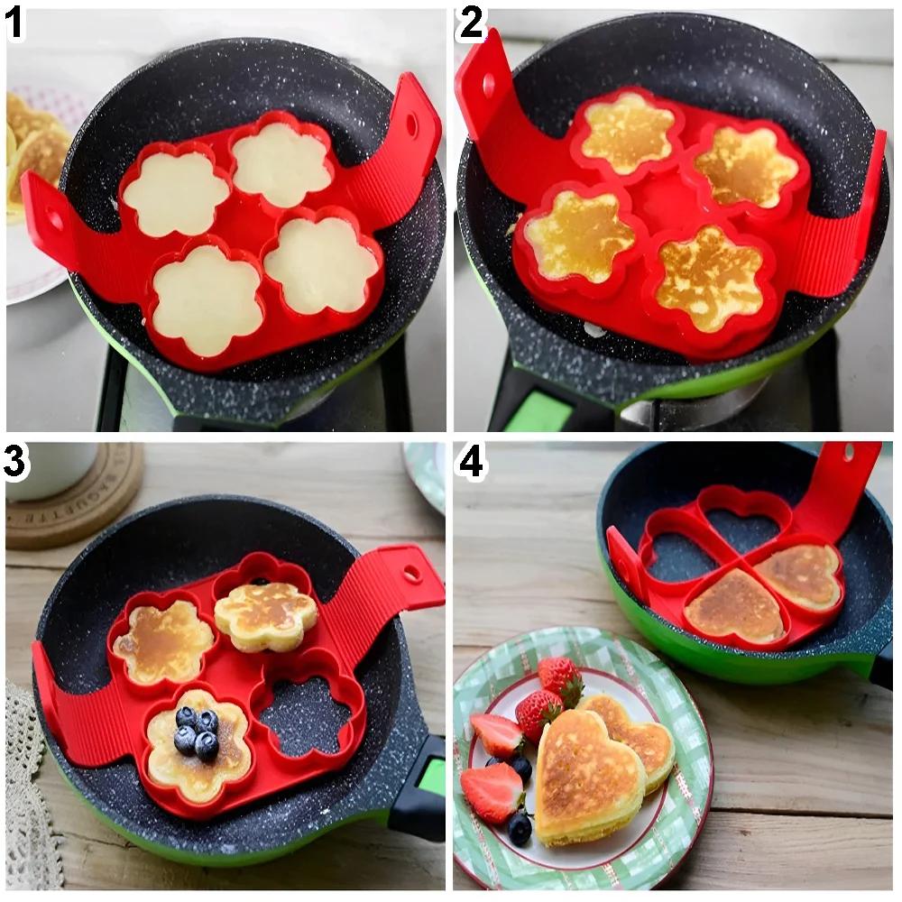 Pancake Maker Mold Egg Cooker Fried Egg Shaper Kitchen Omelet Silicone Nonstick Egg Pancake Ring 4/7 Cavity Moulds for Cooking
