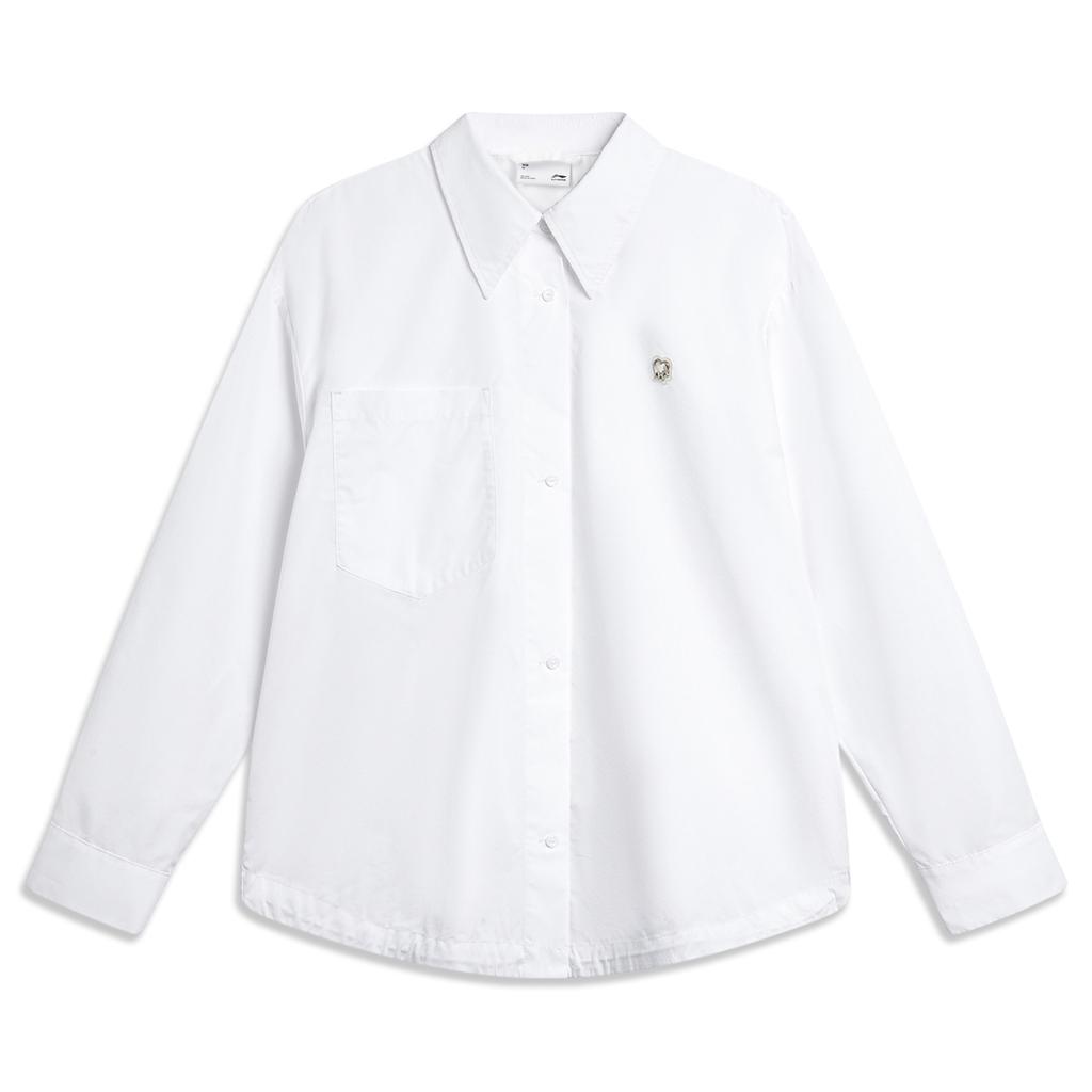 Li Ning Sports Fashion Series Solid Color Casual Long Sleeve Shirt Women Shirts White ASHU460-1