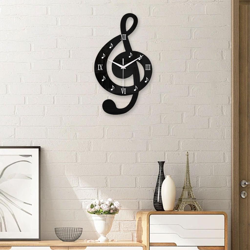 Wall Clock Art Decor Trendy Decoration Watch Musical Note Hanging Sculpture for Farmhouse