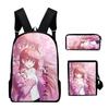 Trendy Popular Tonikawa Kawaii 3D Print 3pcs/Set Pupil School Bags Laptop Daypack Backpack Inclined Shoulder Bag Pencil Case