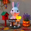 Garden Solar Statue Lights,Lawn Ornament Lamp Outdoor Figurine Welcome Resin Sculpture for Birthday