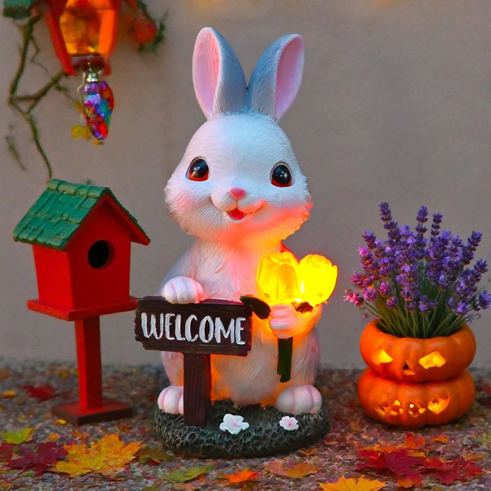 

Garden Solar Statue Lights,Lawn Ornament Lamp Outdoor Figurine Welcome Resin Sculpture for Birthday