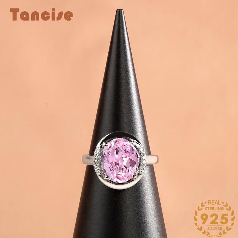 Tancise Classic  925 Sterling Silver Zircon Ring Ladies Jewelry Wedding Promise Party Gift