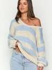 Herbst Winter Mode Lässiger Lockerer Strickpullover Schultergurt Cord Streifen Süßes Oberteil