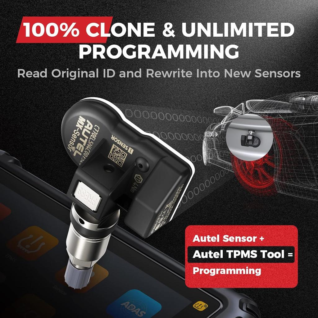 Autel TPMS Sensor 1-Sensor, MX-Sensor 315MHz + 433MHz Metal Valve, Programmable Universal Specially Built for OEM Sensors Replacement, Work with