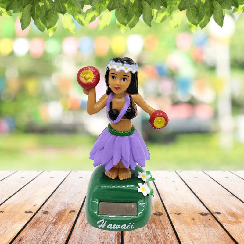 Hawaii Dashboard Bobblehead Ornament Solar Powered Dancing Shaking Head Doll Funny Hulagirl Cartoon Decor Car Accessory