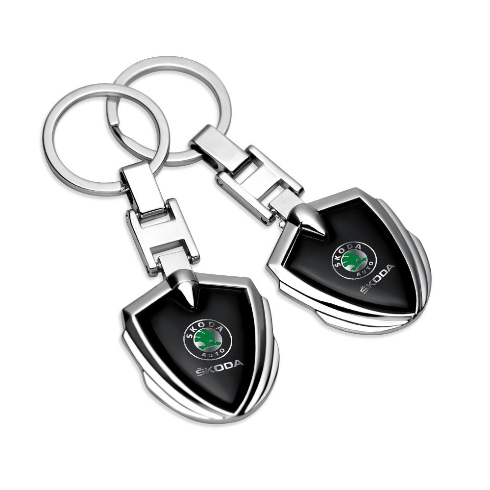 TTJJ2 1/2Pcs Metal Alloy Logo Car Keychain For Skoda Octavia Mk3 Fabia 2 Superb 3u 2 Kamiq Kodiaq VRS Rapid Key Chain Keyrings Gifts